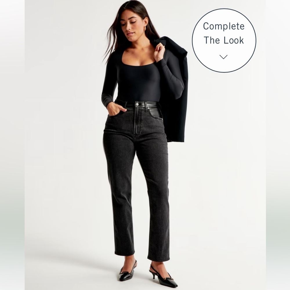 Curve Love Ankle Straight Ultra High Rise Mixed Material Jeans